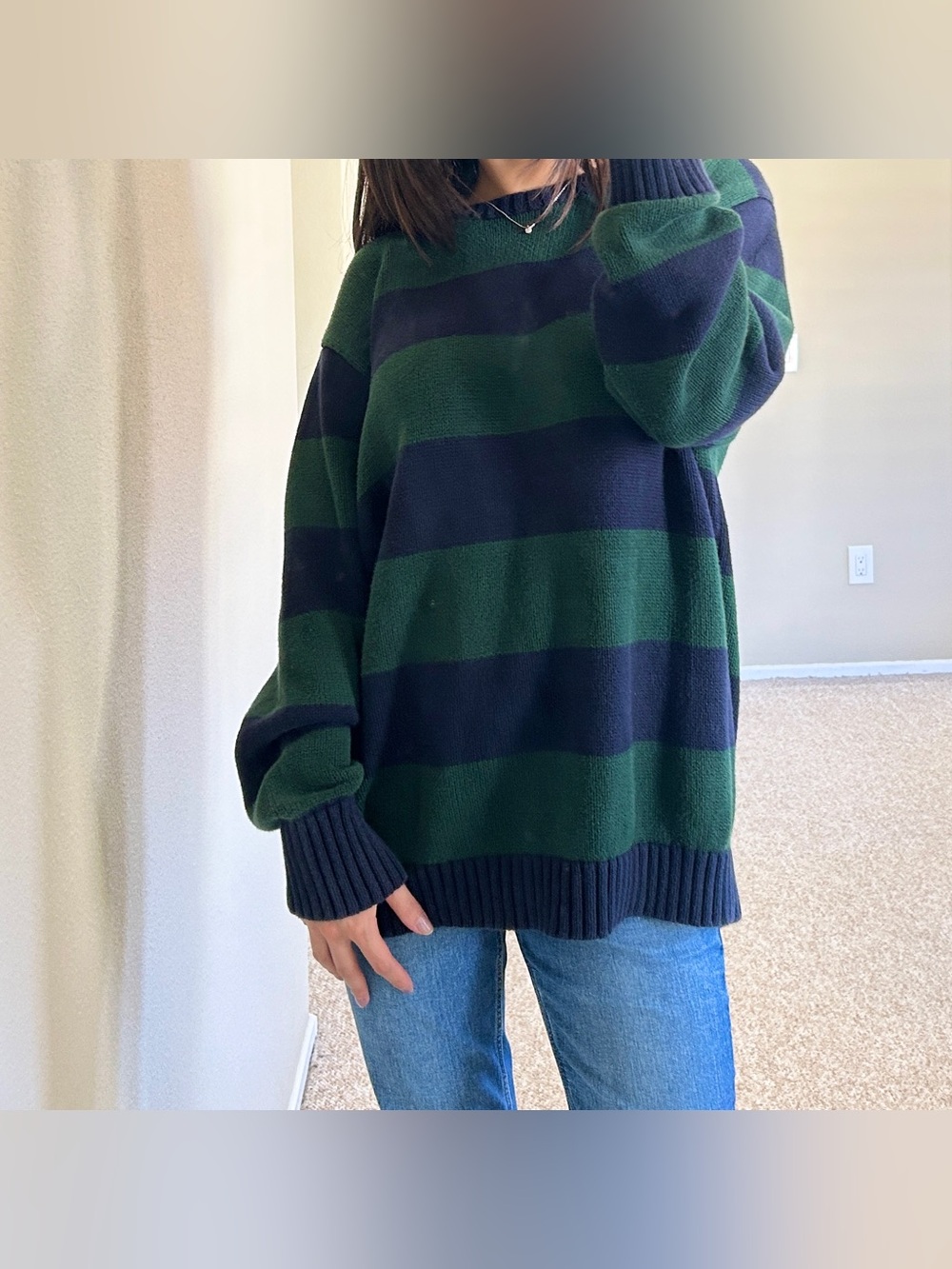 John Galt Blue & Green Brianna Striped Thick Knit Sweater Brandy Melville